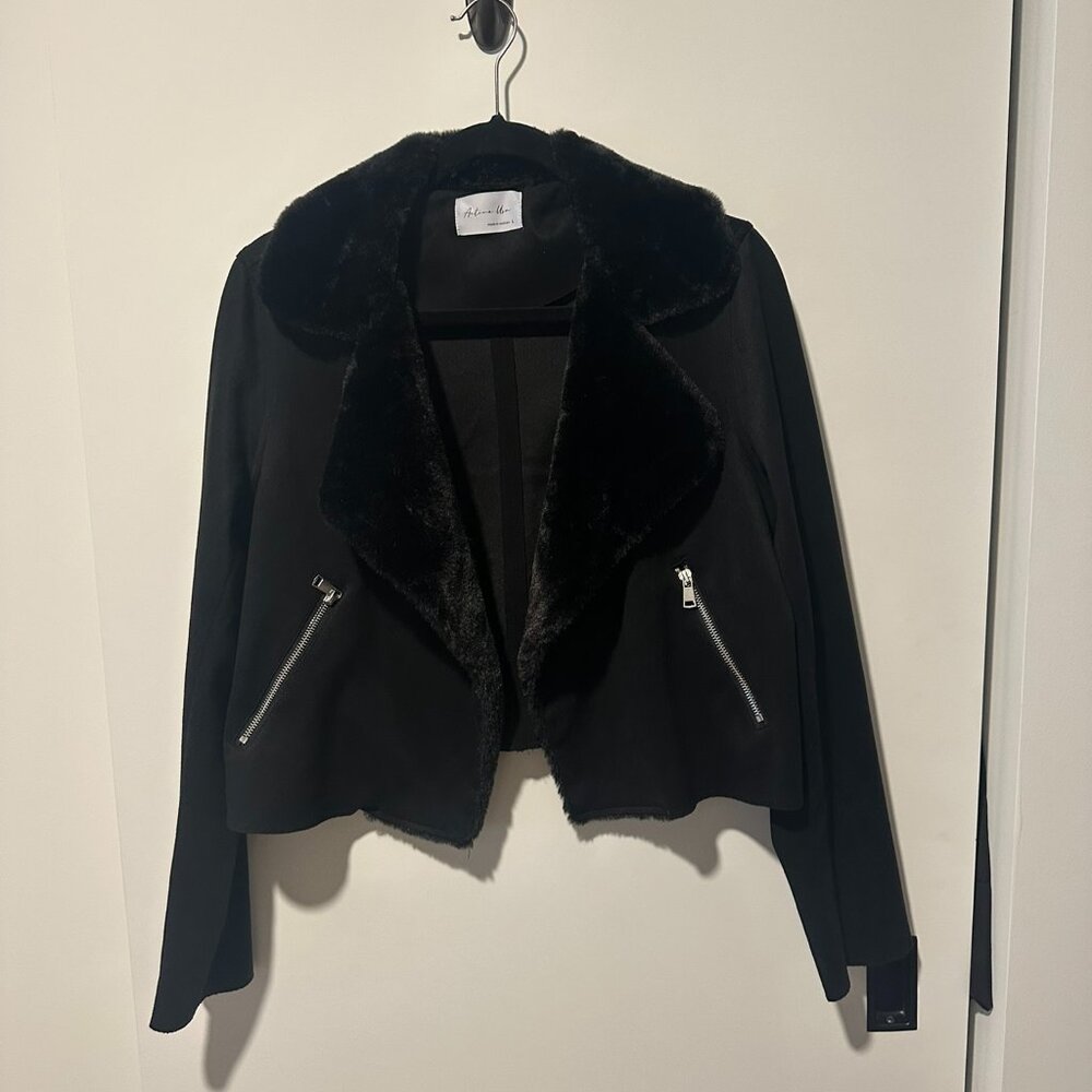 Black Faux Fur Moto Jacket- size L